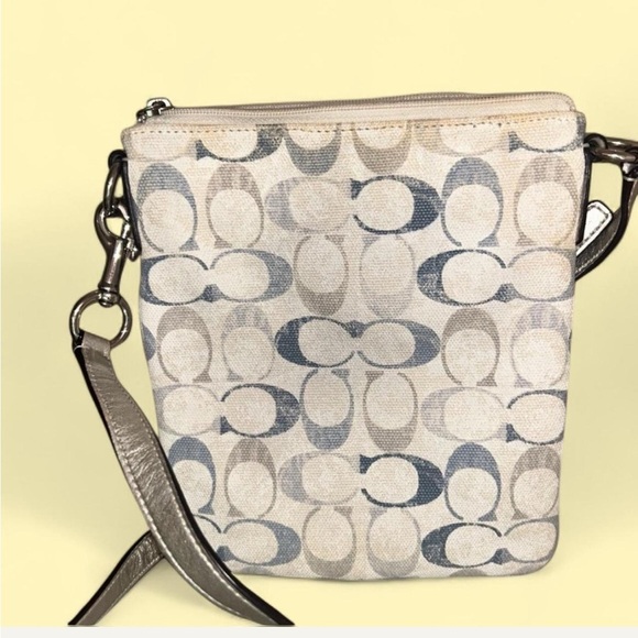 Coach Cream and Silver Crossbody Bag with Signature Monogram - Picture 2 of 3